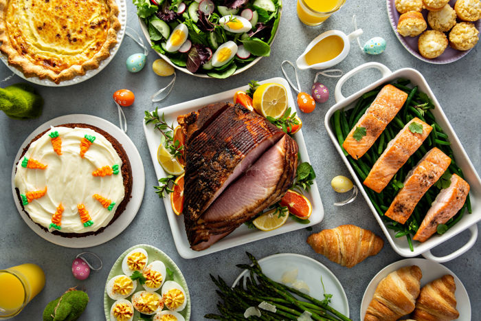 Easter potluck dinner with ham salmon and a cake | Blog | Greystar